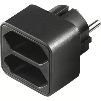 adapter zasilania 1x wtyczka z uziemieniem > 2x gniazdo Euro, adapter gniazdka czarny, oszczędzająca miejsce rozdzielacz