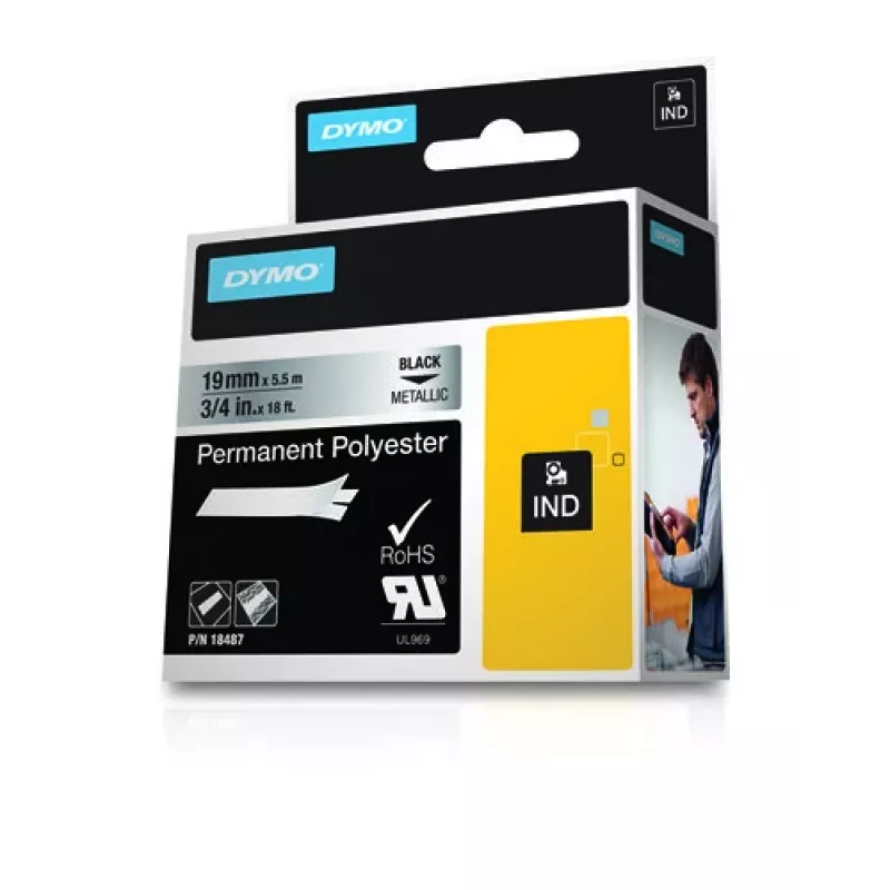 DYMO 19mm RHINO Permanent Polyester - Czarny na szarym - Poliester - D1 - Belgia - Pudełko (S0718200)