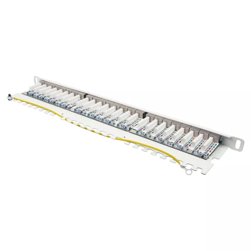 Patchpanel 48,30cm (19) Cat. 6A, 24-Port, 0,5 HE, STP geschirmt, werkzeugloses Öffnen, Reinweiß (RAL9010), Go (GC-N0143)