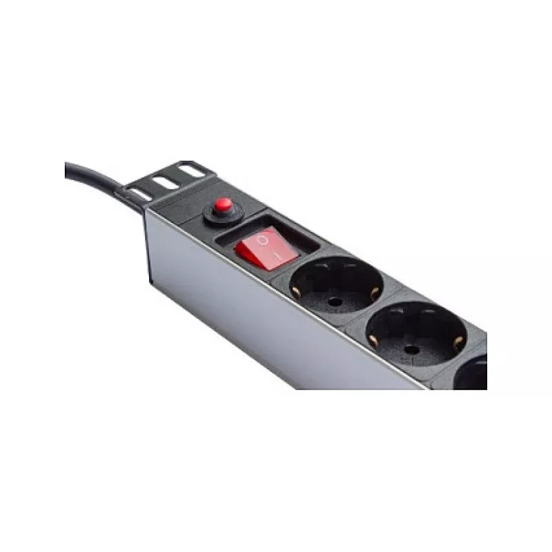 Listwa zasilająca 48,30 cm (19), 1U, wtyk uziemiony na 8x gniazdo uziemione, przepięciówka, włącznik, profil aluminiowy, Good Connections® (GC-N0087)