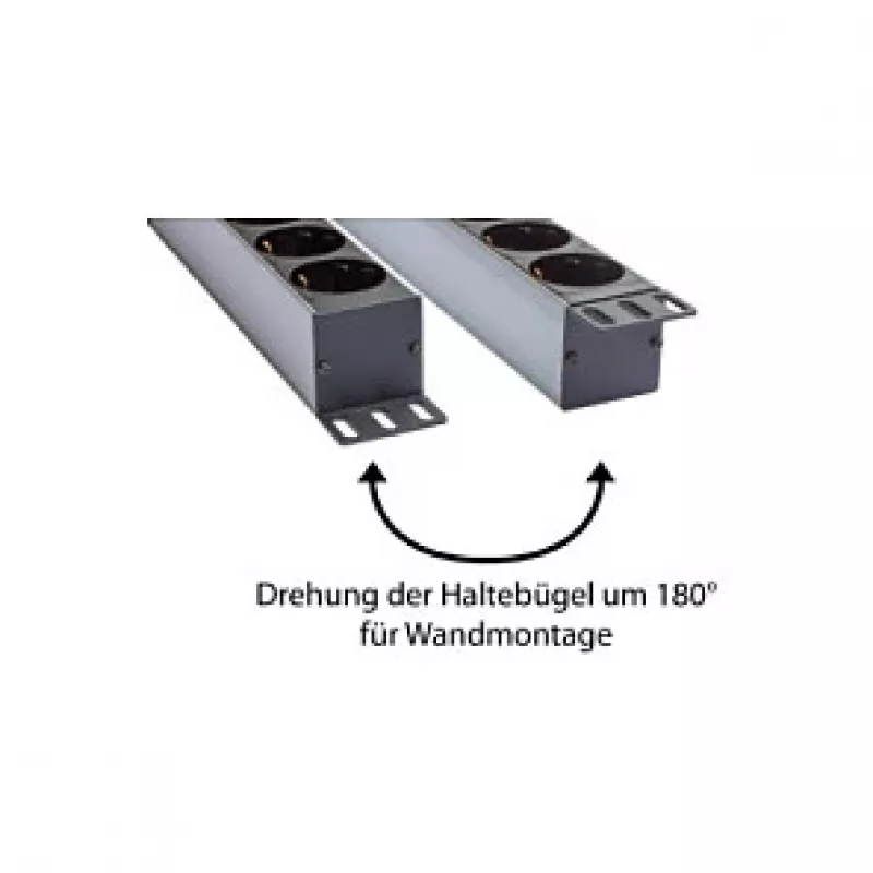 Listwa zasilająca 48,30 cm (19), 1U, wtyk uziemiony na 8x gniazdo uziemione, przepięciówka, włącznik, profil aluminiowy, Good Connections® (GC-N0087)