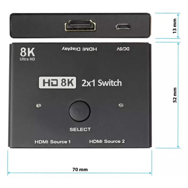 Alcasa HDMI Switcher - HDMI - Schwarz - Metall - 7680 x 4320 - Daten - Gold (GC-M0261)