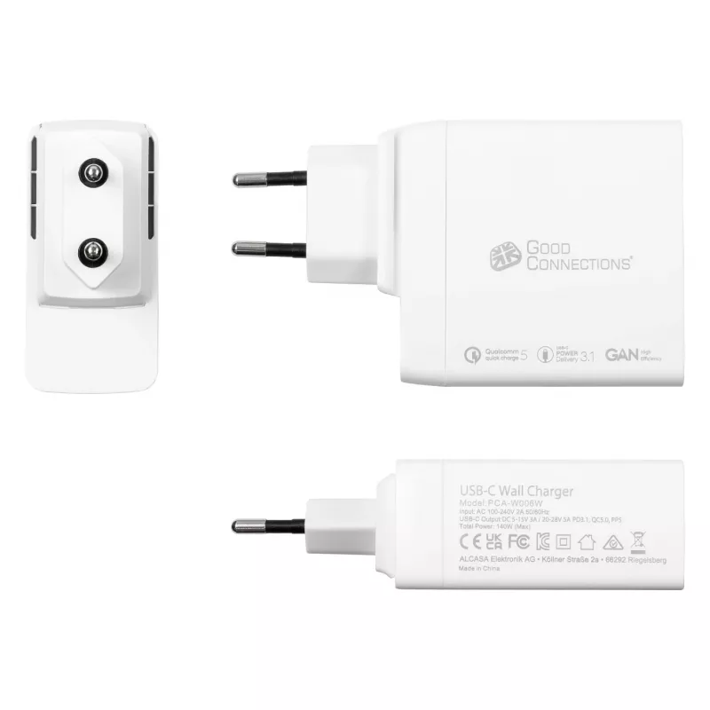 Good Connections GC USB-Fast Charger 140W GaN-Technologie, 2x USB-C, PD 3.1, QC 5.0, PPS biały -• USB-Fast Charger 140W• for Smartphones