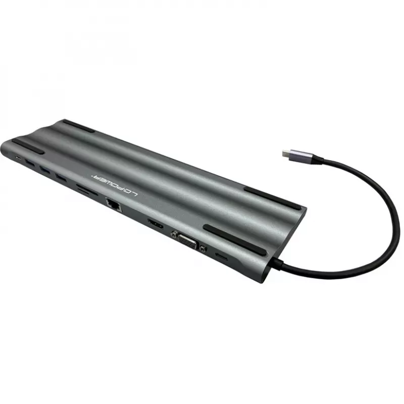 LC-Power LC-HUB-C-MULTI-8 USB-C na 3xUSB-A/2xUSB-C/HDMI/VGA/MicroSD/SD/RJ45/Audio