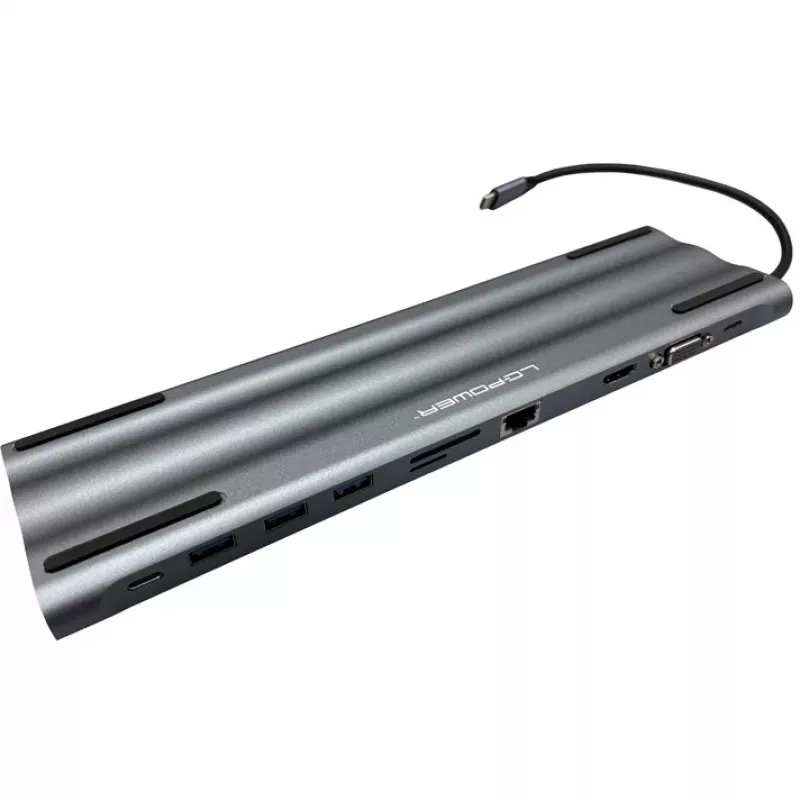 LC-Power LC-HUB-C-MULTI-8 USB-C na 3xUSB-A/2xUSB-C/HDMI/VGA/MicroSD/SD/RJ45/Audio