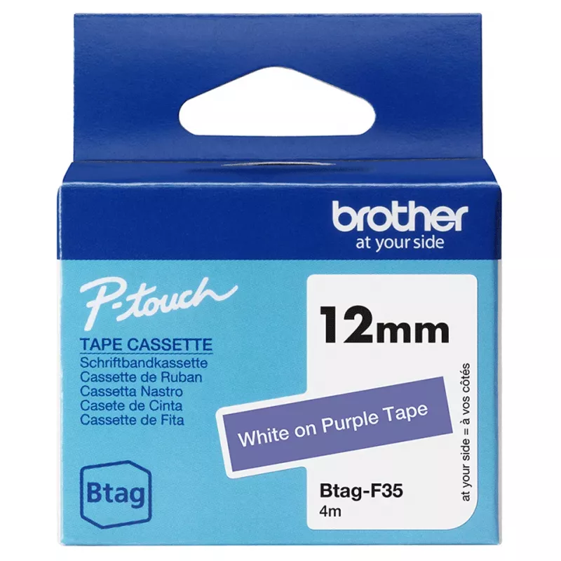 Taśma do etykietowania Brother BTAG-F35 Biały na fioletowym 1,2 cm 4 m