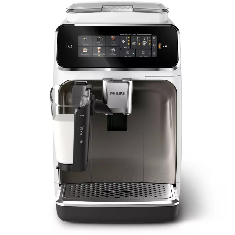 Ekspres do espresso Philips EP3343/90 — w pełni automatyczny, 2 filiżanki, 15 barów, ceramiczny młynek, pojemnik na ziarna 275 g, zbiornik na mleko, dotykowy wyświetlacz TFT