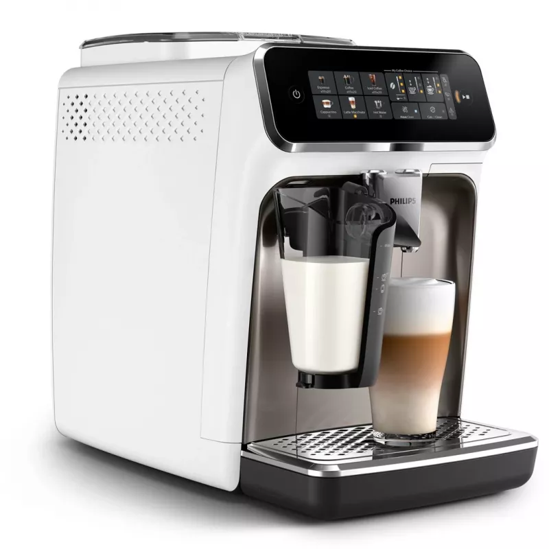 Ekspres do espresso Philips EP3343/90 — w pełni automatyczny, 2 filiżanki, 15 barów, ceramiczny młynek, pojemnik na ziarna 275 g, zbiornik na mleko, dotykowy wyświetlacz TFT