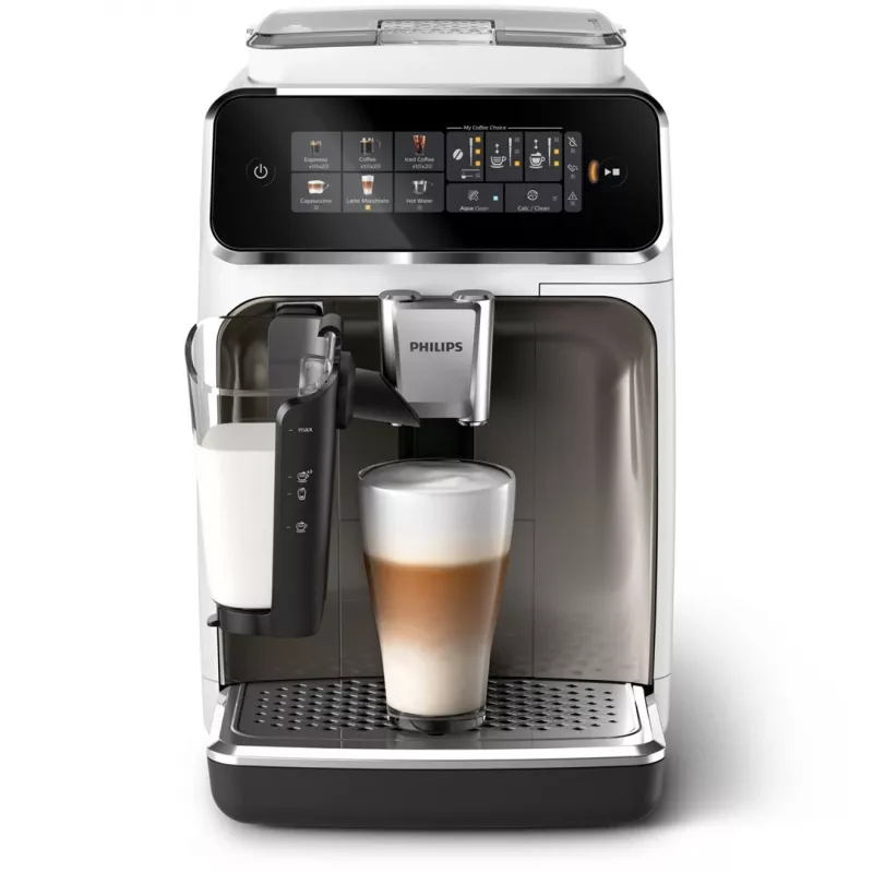 Ekspres do espresso Philips EP3343/90 — w pełni automatyczny, 2 filiżanki, 15 barów, ceramiczny młynek, pojemnik na ziarna 275 g, zbiornik na mleko, dotykowy wyświetlacz TFT