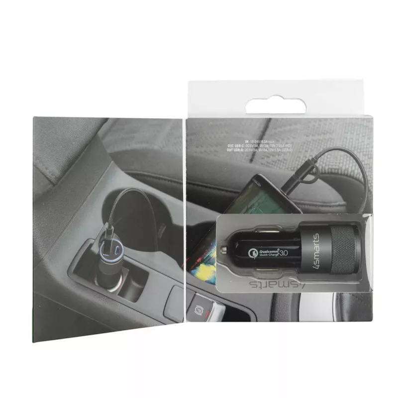 4smarts Rapid+ - Auto-Power Supply - 27 Watt - 3 A - QC 3.0, PD - 2 Porty wyjściowe (USB, 24-pin USB-C)