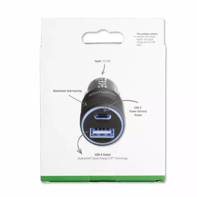 4smarts Rapid+ - Auto-Power Supply - 27 Watt - 3 A - QC 3.0, PD - 2 Porty wyjściowe (USB, 24-pin USB-C)