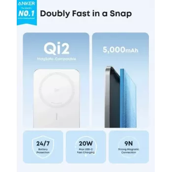 Przenośna ładowarka Anker A1665H21 5000mAh cienki biały