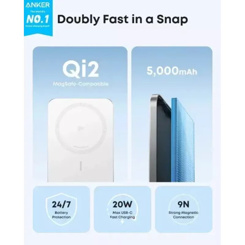 Przenośna ładowarka Anker A1665H21 5000mAh cienki biały