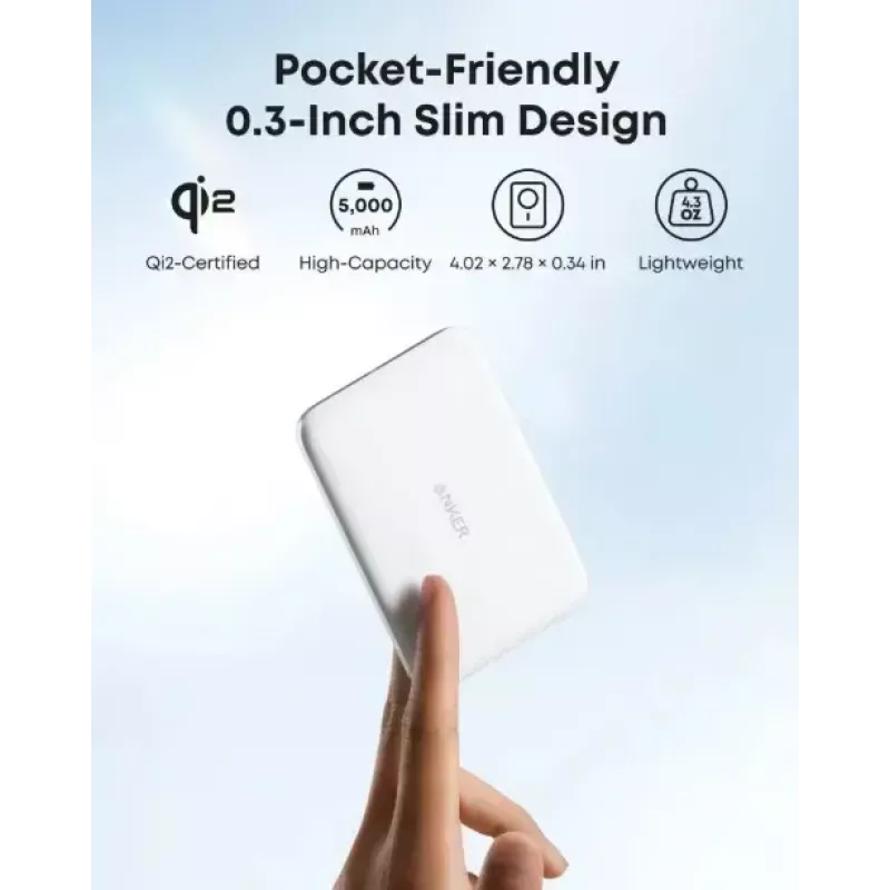 Przenośna ładowarka Anker A1665H21 5000mAh cienki biały