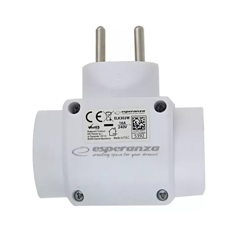 Esperanza ELK302W rozgałęziacz elektryczny, 3 gniazda, biały