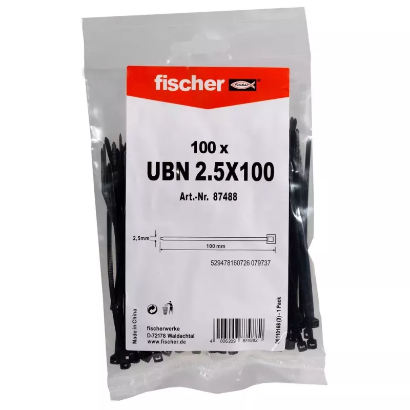 Opaska kablowa drabinkowa Fischer 87488 Nylon Czarna 100 szt. 100 mm 2,5 mm