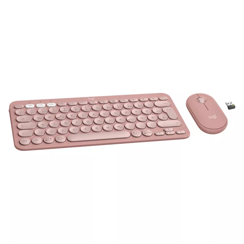 Logitech Pebble 2 Combo Klawiatura Mysz w zestawie Uniwersalna RF Wireless + Bluetooth QWERTZ Niemiecki Różowy (920-012205)