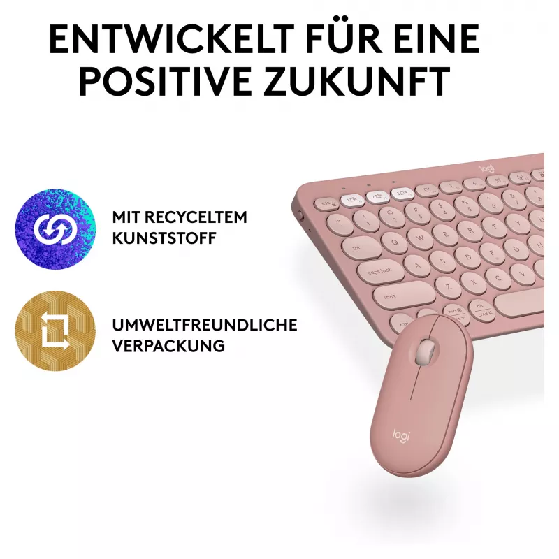 Logitech Pebble 2 Combo Klawiatura Mysz w zestawie Uniwersalna RF Wireless + Bluetooth QWERTZ Niemiecki Różowy (920-012205)