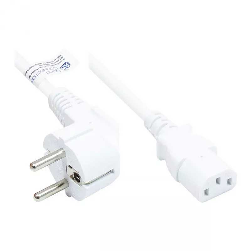 Netzkabel Schutzkontakt-Stecker Typ E+F (CEE 7/7, gewinkelt) an C13 (gerade), weiß, 1,00 mm², 2,5 m, Good Connections® (P0130-W025)