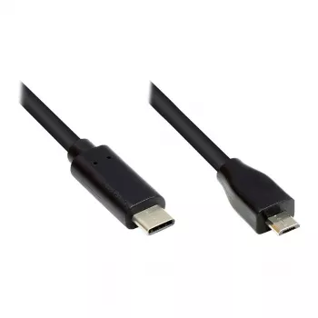 Kabel połączeniowy USB 2.0, wtyk USB-C™ na wtyk USB 2.0 Micro B, CU, czarny, 1 m, Good Connections® (GC-M0122)