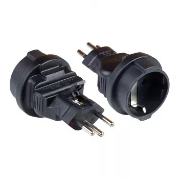 adapter zasilania Swiss Netz-Plug (SEV1011, prosty) na uziemioną wtyczkę-gniazdo typu F, SEV, czarny, Good Connections® (PA-6002S)