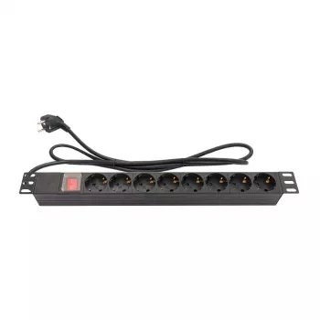 Good Connections Steckdosenleiste 19 - 1HE - Schutzkontakt-Stecker an 8x Schutzkontakt-Buchse - mit Schalter - Kinderschutz - Kunststoffprofil - schwa