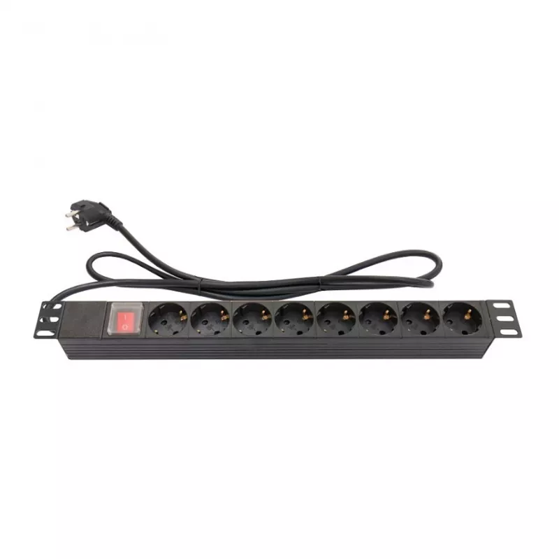 Good Connections Steckdosenleiste 19 - 1HE - Schutzkontakt-Stecker an 8x Schutzkontakt-Buchse - mit Schalter - Kinderschutz - Kunststoffprofil - schwa