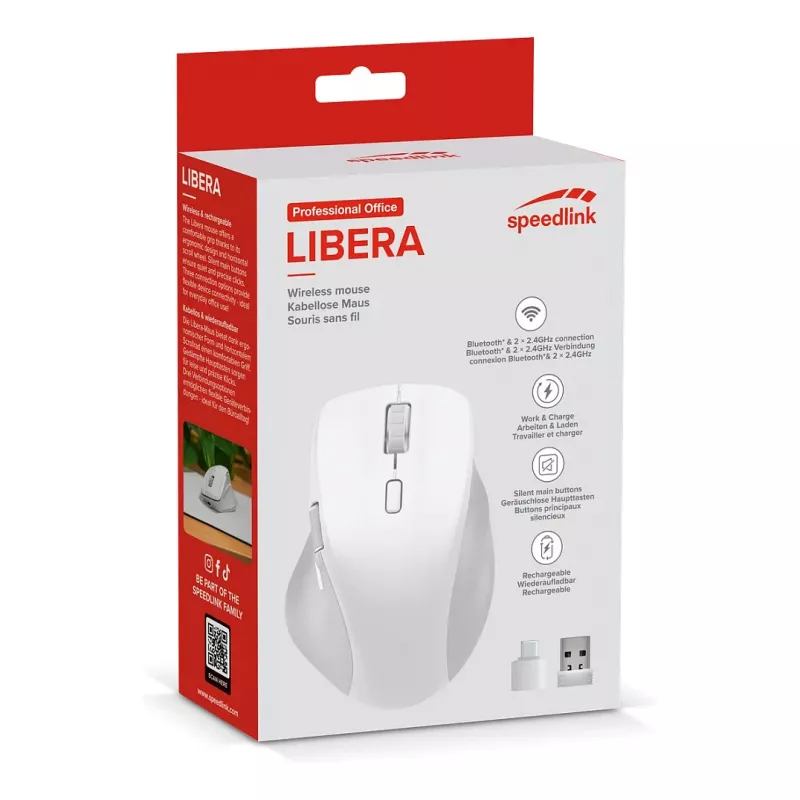 Mysz Speedlink LIBERA bezprzewodowa Bluetooth ładowalna cicha biała