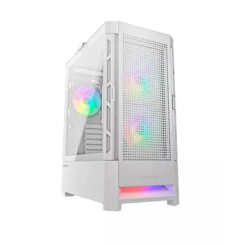 Obudowa PC Cougar COUGAR Airface RGB Midi Tower biała — 230×386×491 mm, obsługa 3×120/140 mm przód, 1×120 mm tył, dyski 2.5/3.5 cala