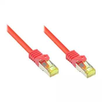 Kabel krosowy RJ45 z surowym kablem kat. 7 i ochroną zaczepu (RNS®), S/FTP, PiMF, bezhalogenowy, 600 MHz, OFC, czerwony, 30 m, Good Connections® (8070R-300R)