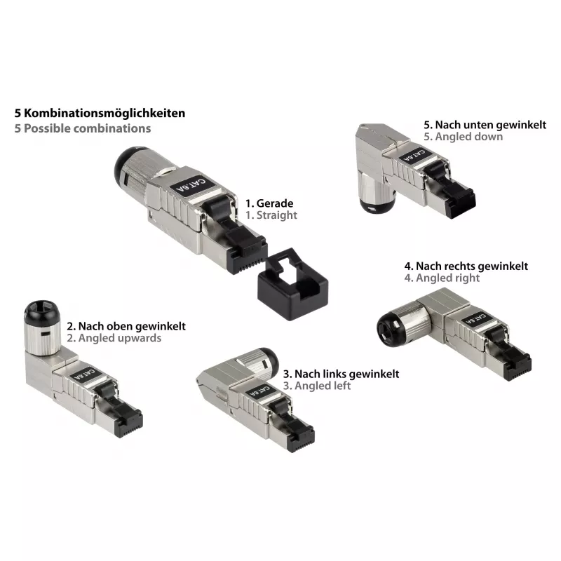 Wtyczka RJ45 kat. 6A, beznarzędziowa / do montażu w terenie, STP ekranowana, metalowa, 5 kierunków, Good (GC-N0165)