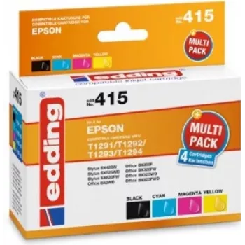 wkłady do drukarek edding EDD-415 czarny, turkusowy, magenta, żółty kompatybilne z EPSON T1295L, zestaw