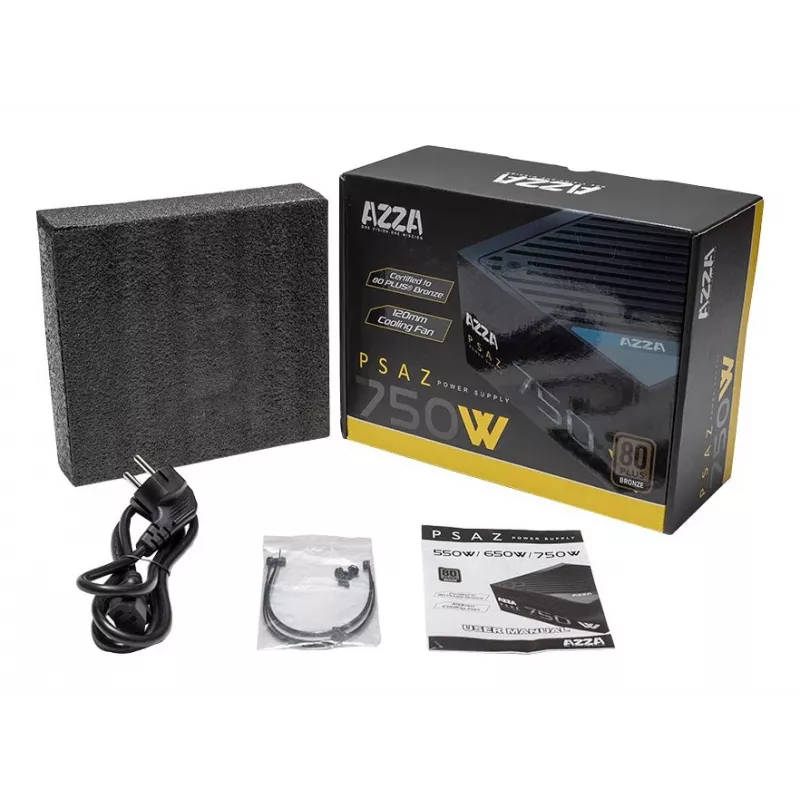 Zasilacz AZZA PSAZ-750W 750 W 20+4 pin ATX 80 PLUS Bronze Czarny, niemodularny