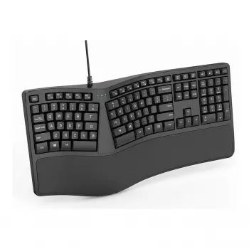 Bezprzewodowa ergonomiczna kompaktowa klawiatura TRUST KEYRA ERGO MULTI DE — bezprzewodowa, kompaktowy układ, niemiecki zestaw klawiszy