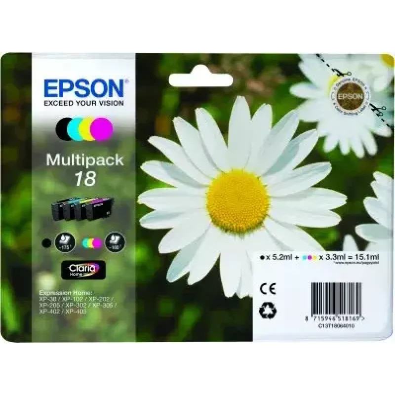 Wielopak tuszy Epson Daisy Multipack 4-kolory 18 Claria Home Ink — Standardowa wydajność, 4 kolory