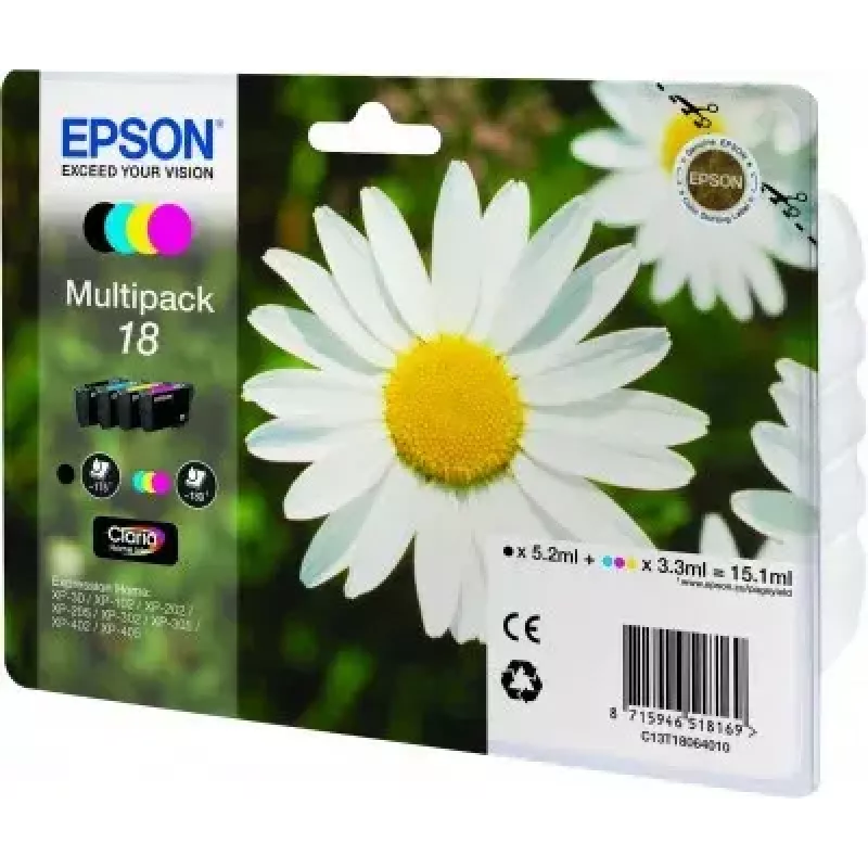 Wielopak tuszy Epson Daisy Multipack 4-kolory 18 Claria Home Ink — Standardowa wydajność, 4 kolory