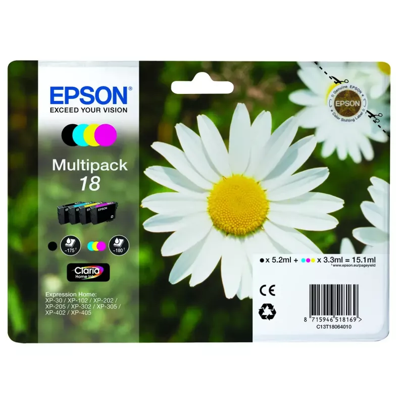 Wielopak tuszy Epson Daisy Multipack 4-kolory 18 Claria Home Ink — Standardowa wydajność, 4 kolory