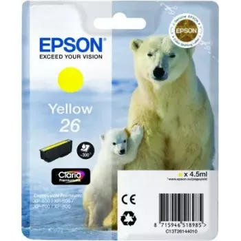 Wkład atramentowy Epson C13T26144010 Singlepack żółty 26 Claria Premium, tusz pigmentowy, 1 szt.
