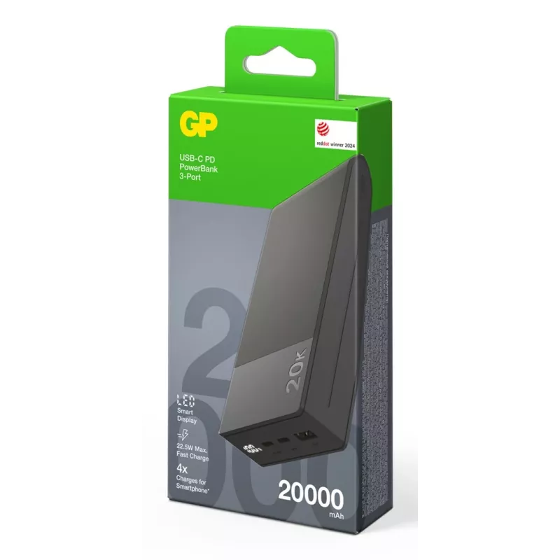 GP Battery GP PowerBank M2+ 20C 20000mAh 2xUSB-C/1xUSB-A czarny LED-Anz. (GPPBM20CGYMSR287)