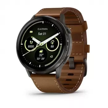 Smartwatch GARMIN Venu 4 45 mm (1.4 cala) AMOLED 454×454 px, Wi‑Fi, GPS, 8 GB, Czarna koperta, Brązowy skórzany pasek