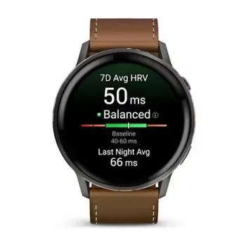 Smartwatch GARMIN Venu 4 45 mm (1.4 cala) AMOLED 454×454 px, Wi‑Fi, GPS, 8 GB, Czarna koperta, Brązowy skórzany pasek