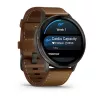 Smartwatch GARMIN Venu 4 45 mm (1.4 cala) AMOLED 454×454 px, Wi‑Fi, GPS, 8 GB, Czarna koperta, Brązowy skórzany pasek