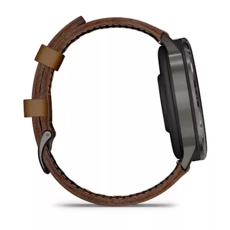 Smartwatch GARMIN Venu 4 45 mm (1.4 cala) AMOLED 454×454 px, Wi‑Fi, GPS, 8 GB, Czarna koperta, Brązowy skórzany pasek