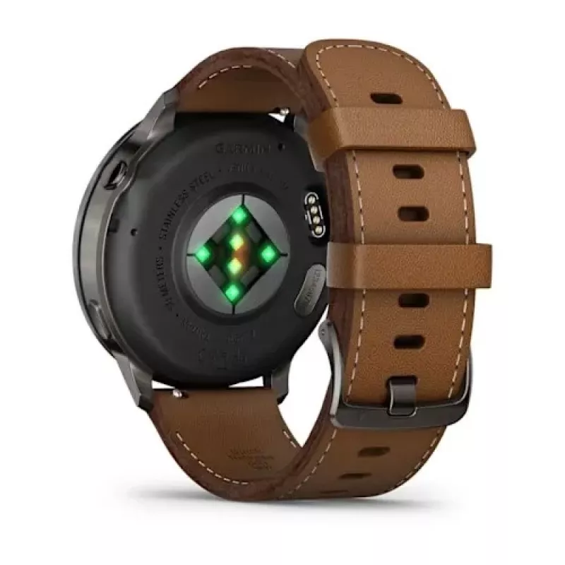 Smartwatch GARMIN Venu 4 45 mm (1.4 cala) AMOLED 454×454 px, Wi‑Fi, GPS, 8 GB, Czarna koperta, Brązowy skórzany pasek
