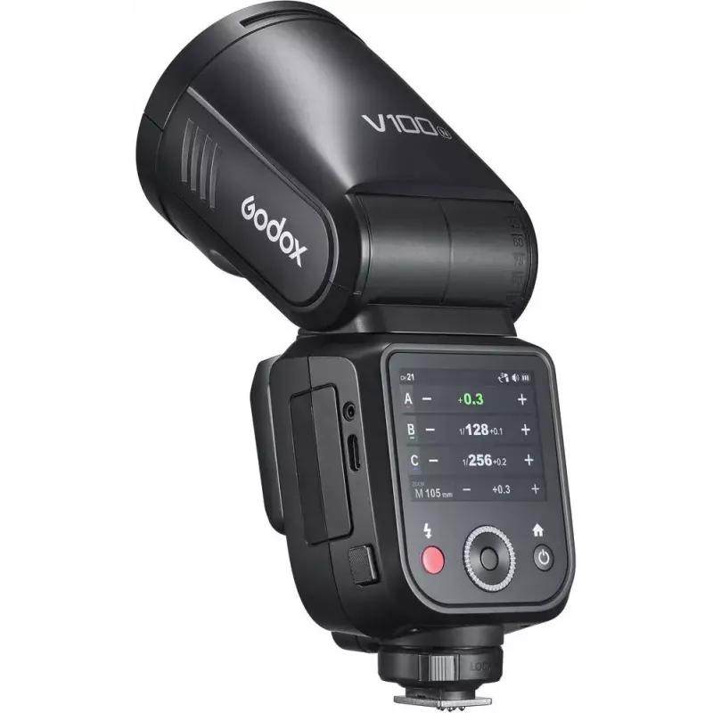 Lampa błyskowa Godox V100‑N do Nikona — przenośna lampa reporterska TTL z akumulatorem litowo-jonowym
