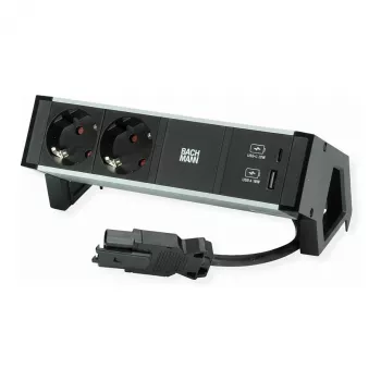 Moduł zasilania Bachmann DESK2 z 2 gniazdami CEE7/3 i USB, USB C/C 100 W, GST18 0,2 m, czarny