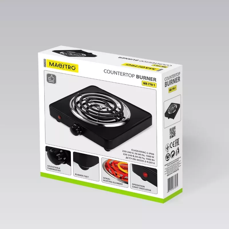 Elektryczna kuchenka jednopalnikowa Maestro MR-770-1 1000W — kompaktowa przenośna płyta grzewcza