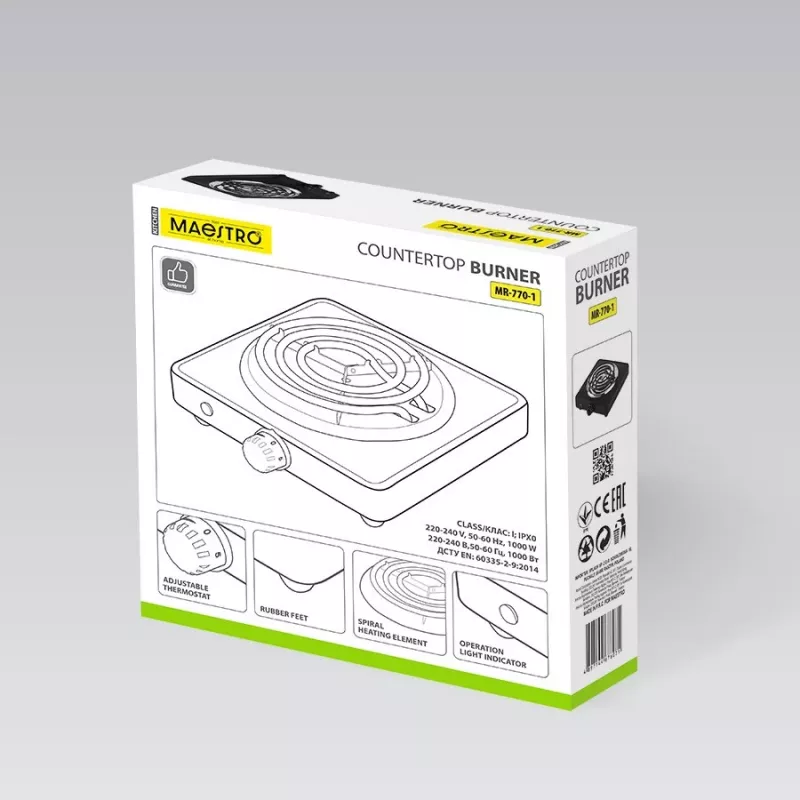 Elektryczna kuchenka jednopalnikowa Maestro MR-770-1 1000W — kompaktowa przenośna płyta grzewcza