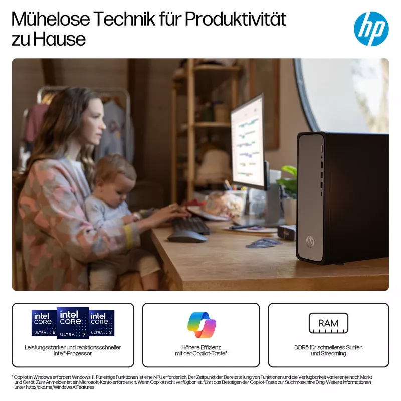 HP OmniDesk S03-0032ng - Komputer stacjonarny Slim - Core i3-14100 - Kompletny system - Core i3