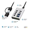 Hub USB 3.2 Gen1, 4 porty, USB-A/C, przełącznik on/off